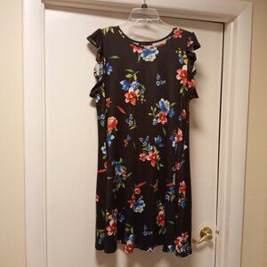 Black Floral Stretchy Dress Flutter Cap Sleeve sz XL NEW